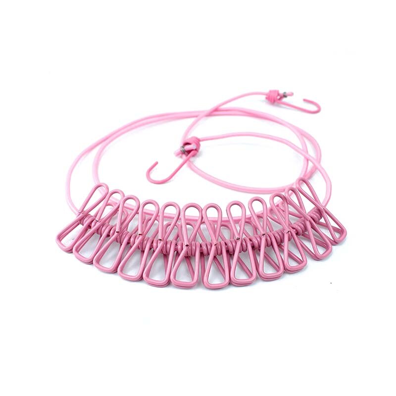 Portable Outdoor Clothesline Easy to Take Hanging Rope Windbreak Non-slip Clotheslin With 12 Clothespins Clothes Dryer: Pink