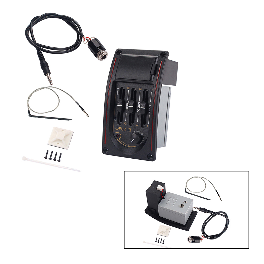 Acoustic Guitar 3 Band Preamp EQ Equalizer Pre-amp Piezo Pickup with Volume Control