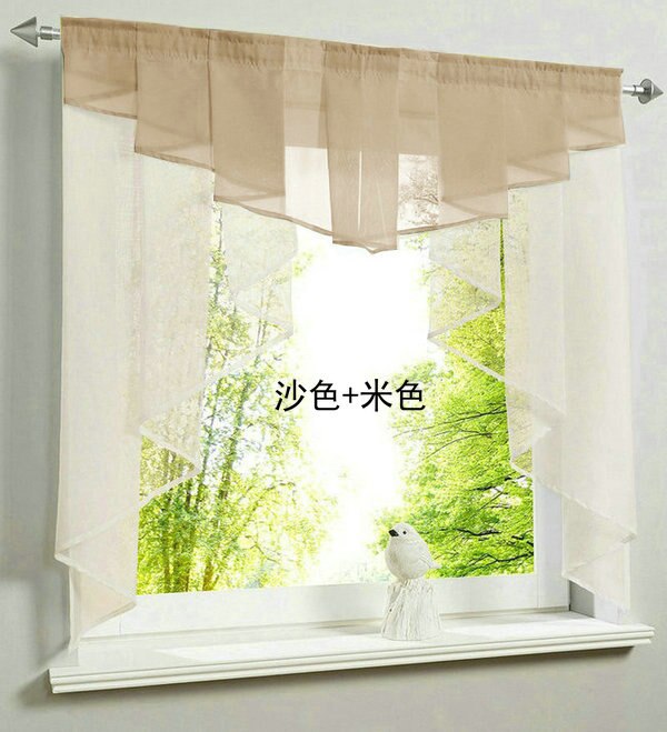 Plissee Volant Nähte Farben Beige Wichtigsten Körper Farbe Tüll Balkon Küche Tür Fenster Vorhang 1 Stck: Sand / W100cm x H100cm / Haken