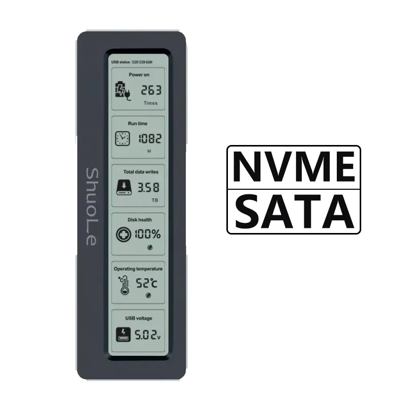 M.2 NVME SATA Dual Protocol Digital Display Monitoring Dtorage Box USB 3.2 10Gbps Transfer M2 SSD External Hard Drive Enclosure: Silver