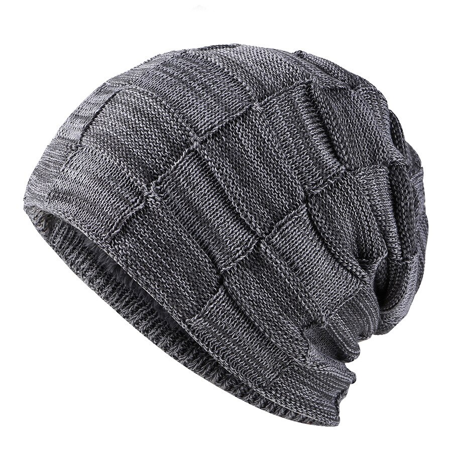 Autunno/inverno nuovo Versatile Pullover quadrato bicolore per uomo cappello lavorato a maglia più protezione dell&#39;orecchio in velluto per mantenere caldo: grey