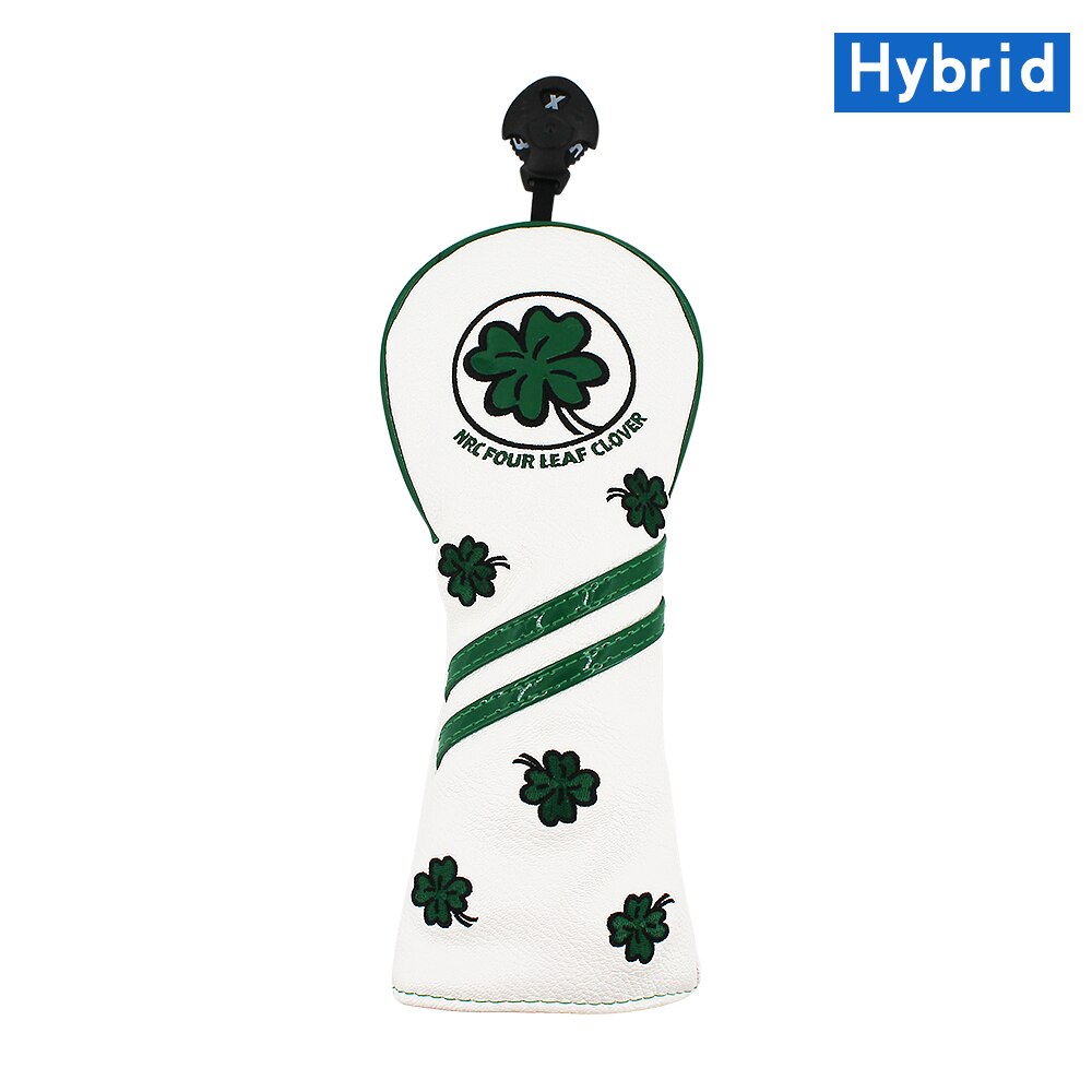 Golf Head Cover Four Leaf Clover Golf Wood Headcover for Driver Fairway Hybrid Putter PU Leather Waterproof Black White Covers: White For Hybrid