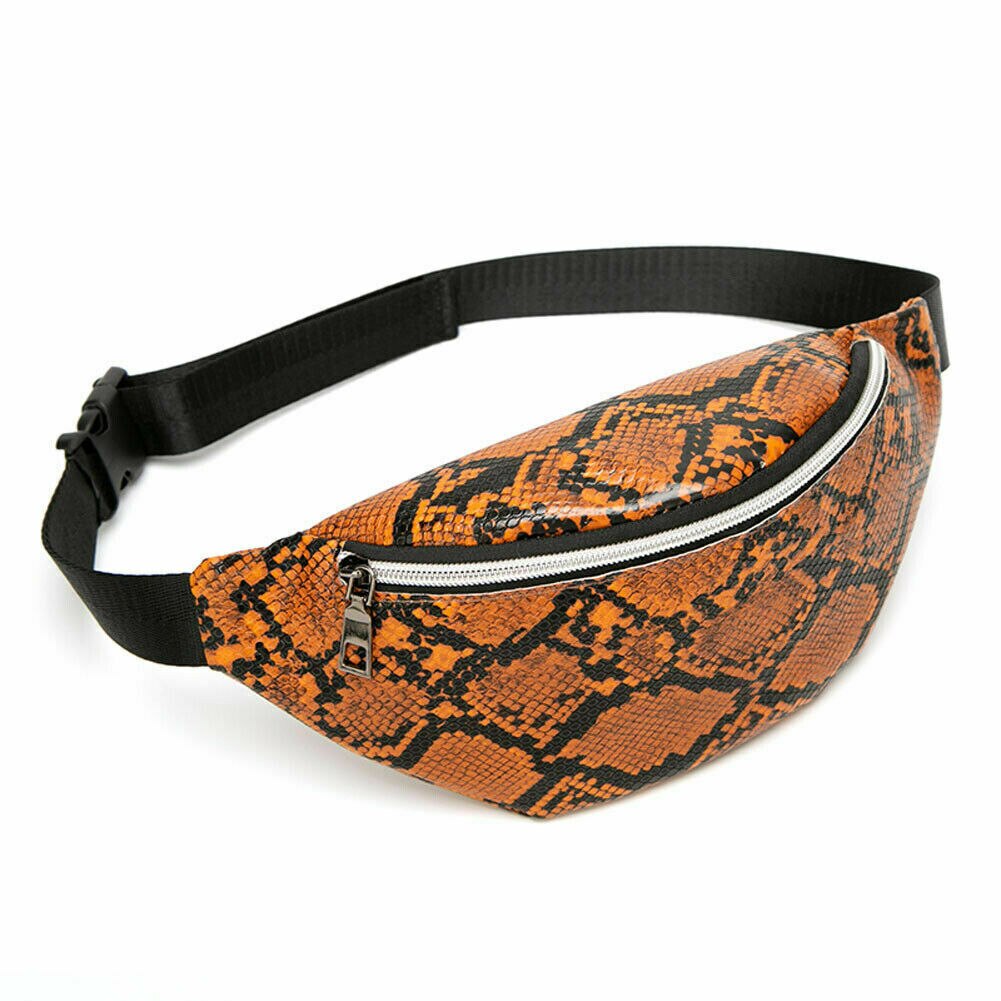 Fanny pack ormmönster dam midjeväska pu läder bärbar reseväska bröstväska: Orange