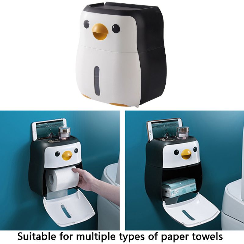 Leuke Pinguïn Papier Container Toiletrolhouder Wall Mounted Tissue Box Plank