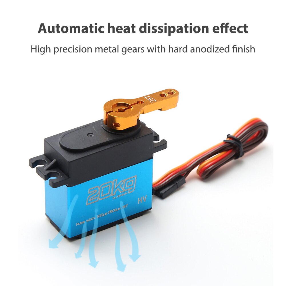 20kg Adjustable Digital Servo 180 Degree Stainless Steel Gear Servo Arm Waterproof 1/8 Arm Servos Airplanes RC Car Robot Ship