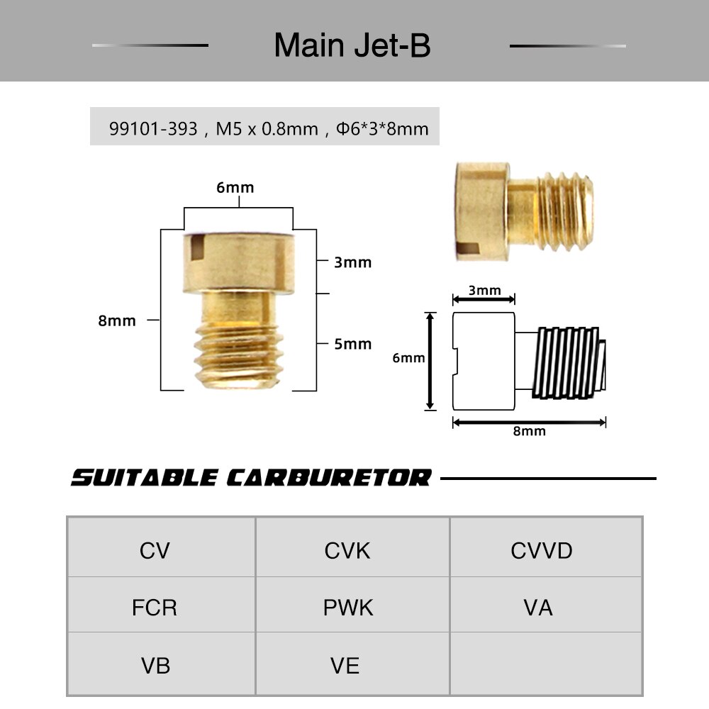 ZS Racing-Juego de inyectores de carburador, Set de 10 unidades de chorro principal lento/piloto para PWK, PWM, PJ, PE, PD, FCR, Keihin, CV, CVK, CB, CE, VA