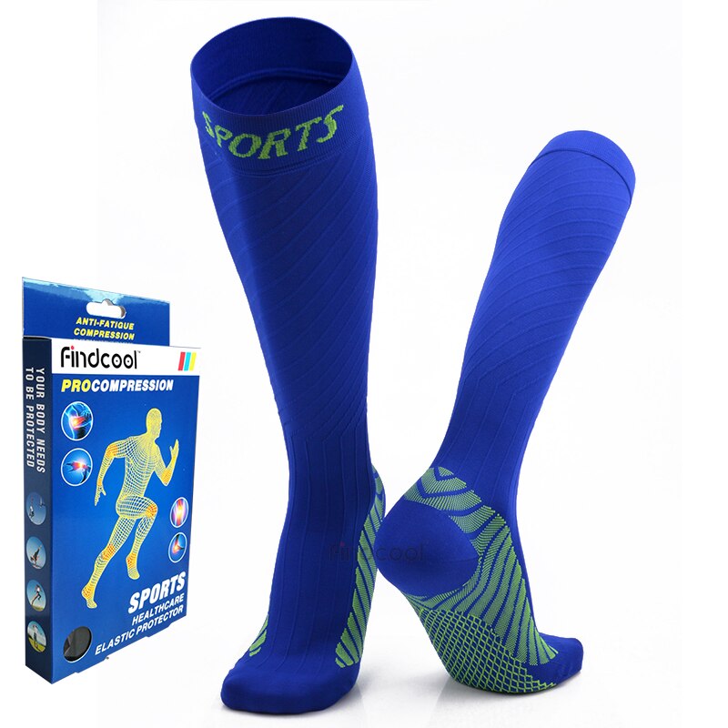 Findcool Running Marathon Socks Compression Stockings Men Women Outdoor Cycling Sports Socks: Blue / S-M (EUR 35-38)