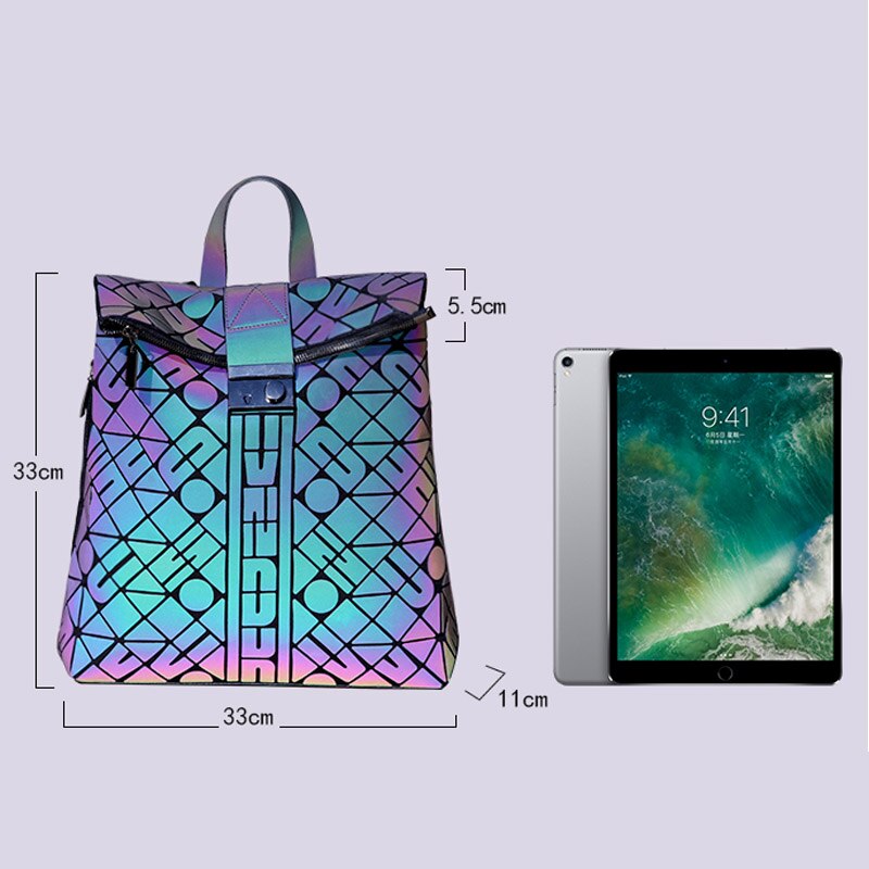 Geometriske rygsække kvinder skole rygsæk studerende skoletasker kvindelige lysende rejse taske taske holografisk mochila