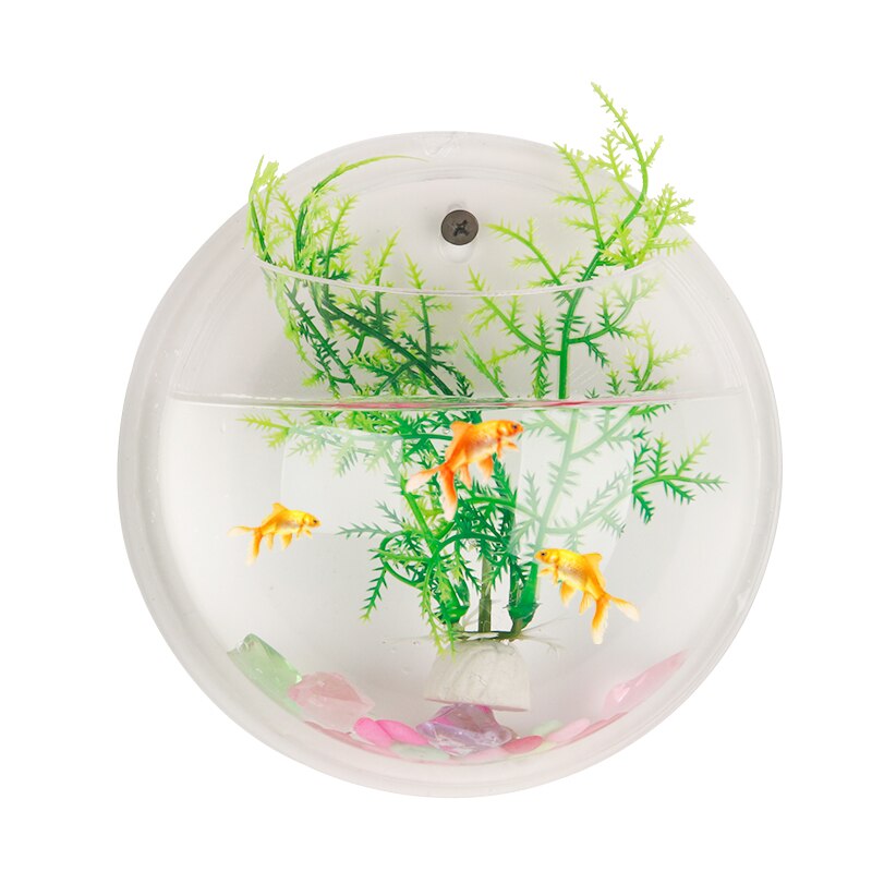 Transparent Acrylic Hanging Wall Mount Fish Tank Bowl Goldfish Vase Aquarium Plant Ecology Pot
