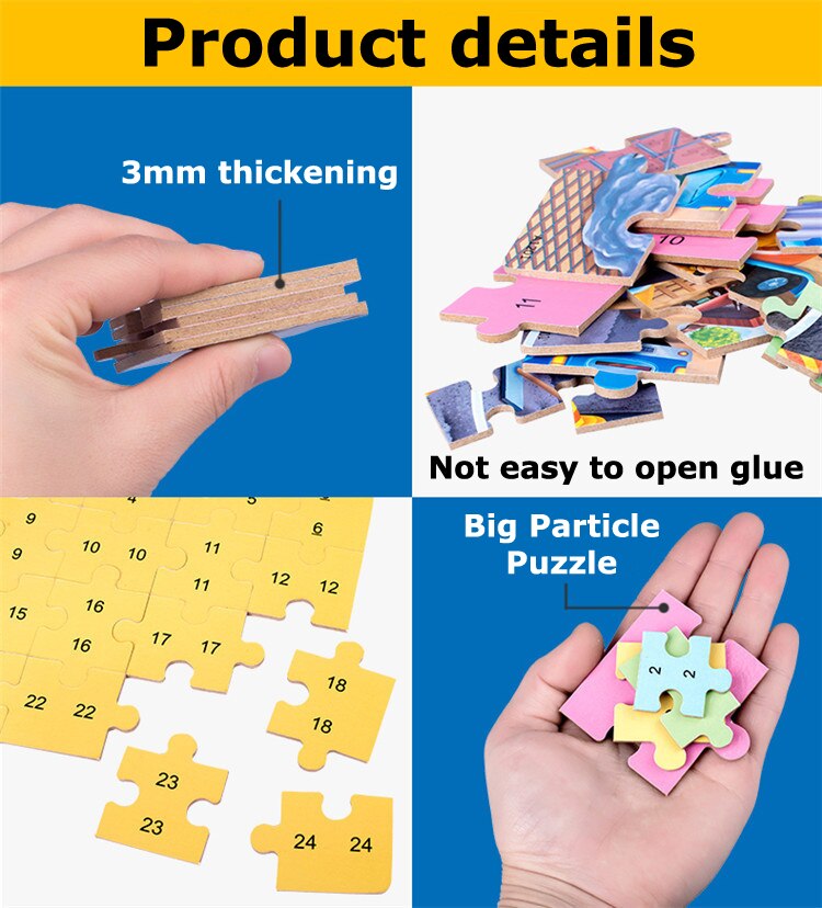 WYW – Puzzle 4 en 1 en bois pour enfants, avec boîte de rangement, grand modèle exquis, jouet Parent-enfant