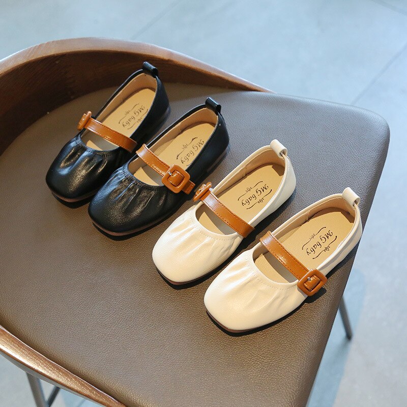 Little Girls' Princess Pu Leather Shoes Spring Kids Soft Flat Single Shoes Student Children Waterproof Shoes E526