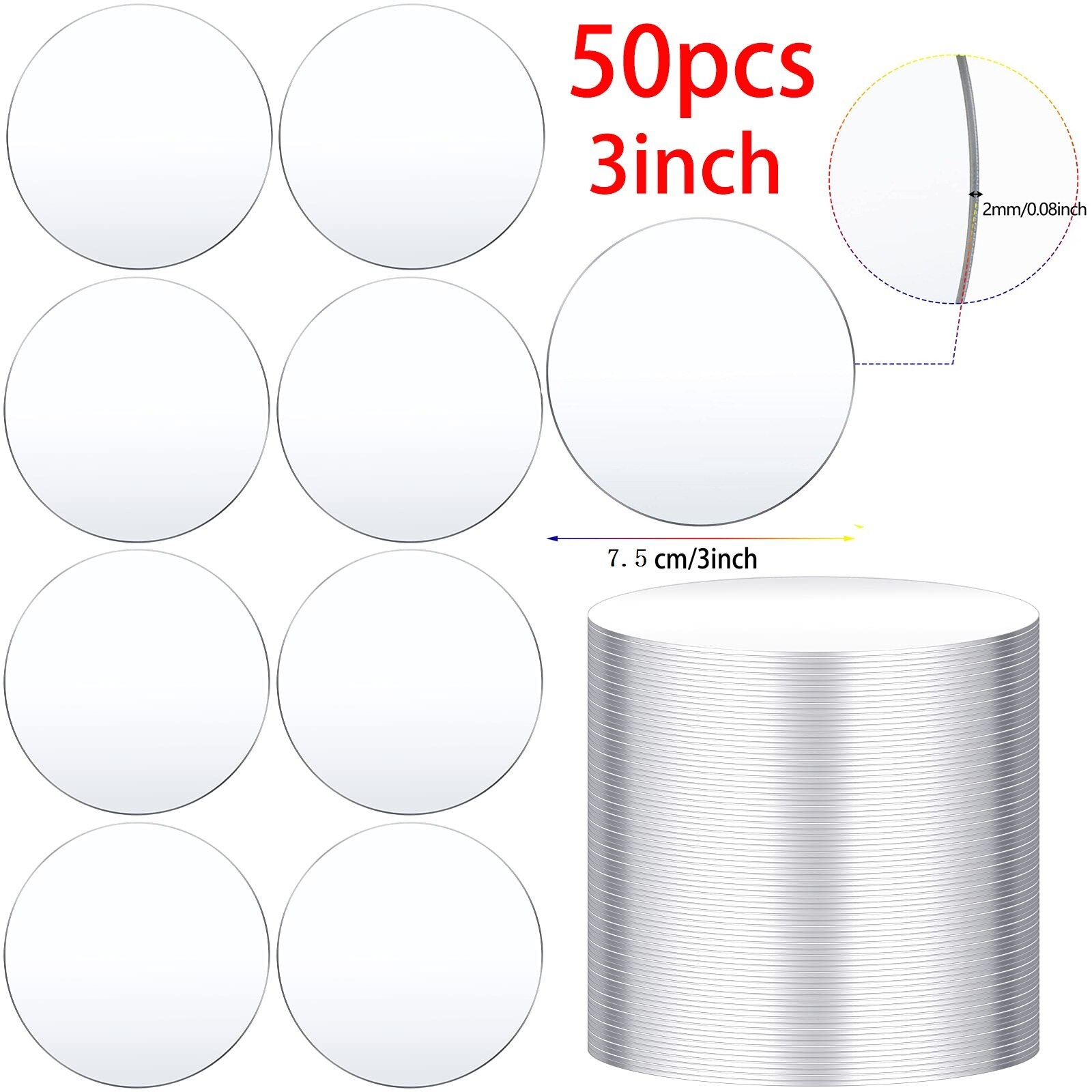 50/25 stycken klar akryl cirkel blankt ark runda akrylskivor för konstprojekt målning barn gör-det-själv hantverk 2/3 &quot; 2mm tjocka: 7.5cm 50 st