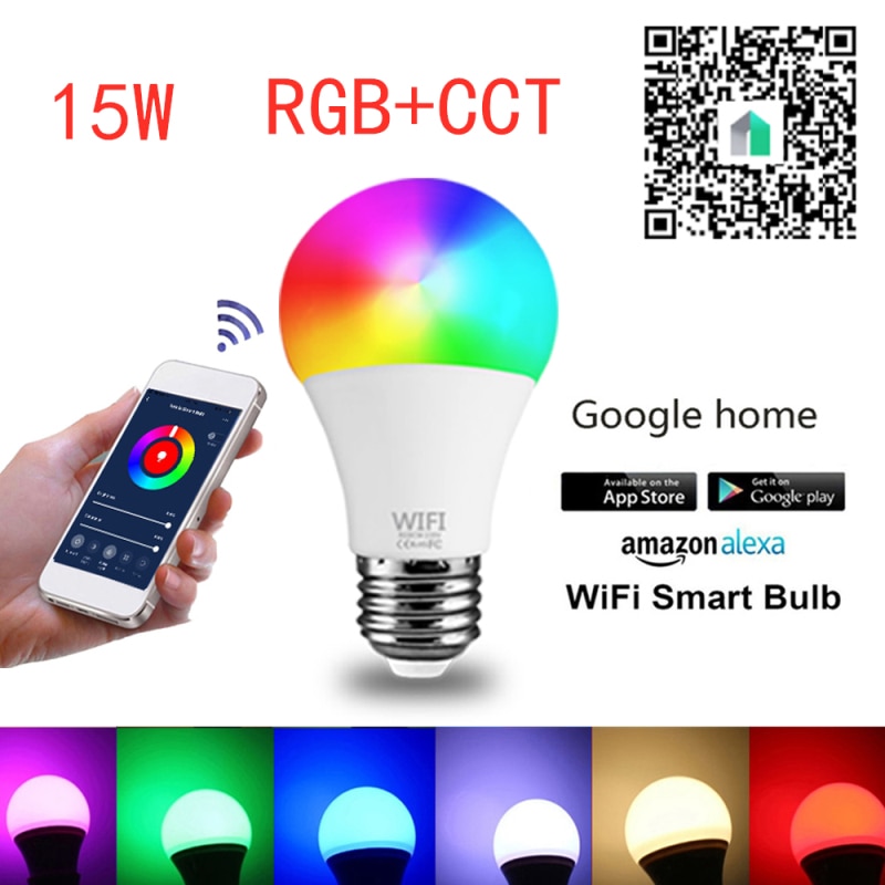 15W Wifi Slimme Lamp B22 E27 Led Rgb Lamp Werk Met Alexa/Google Thuis 220V/110V Rgb + Cct Dimbare Timer Functie Magic Bulb