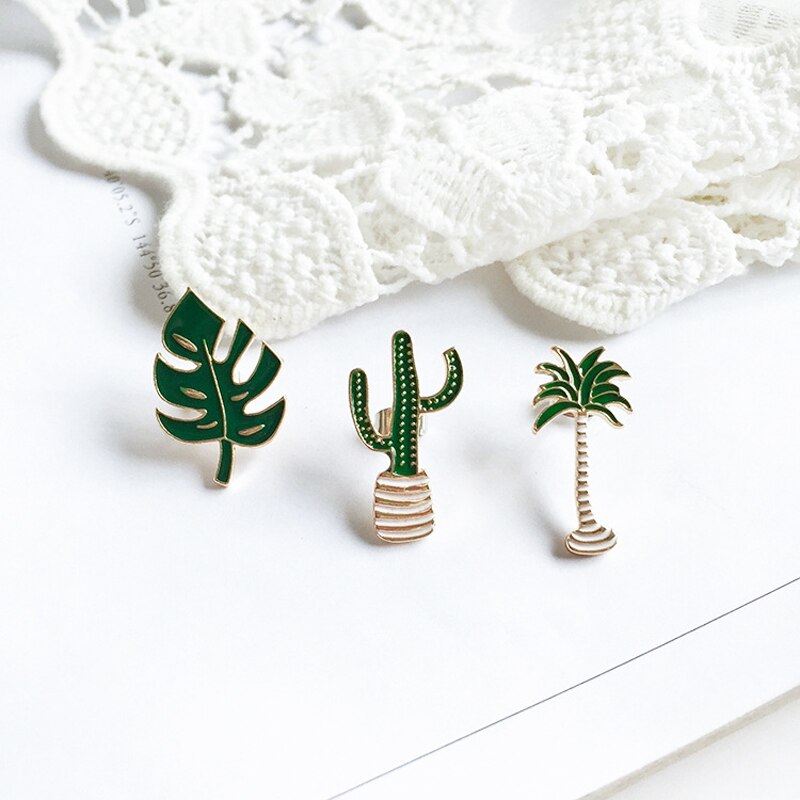 Karikatur Pflanzen Broschen Kokos Baum Monstera Kaktus Blatt Emaille Revers Stifte Abzeichen Für Jacken Rucksack Schmuck für freunde