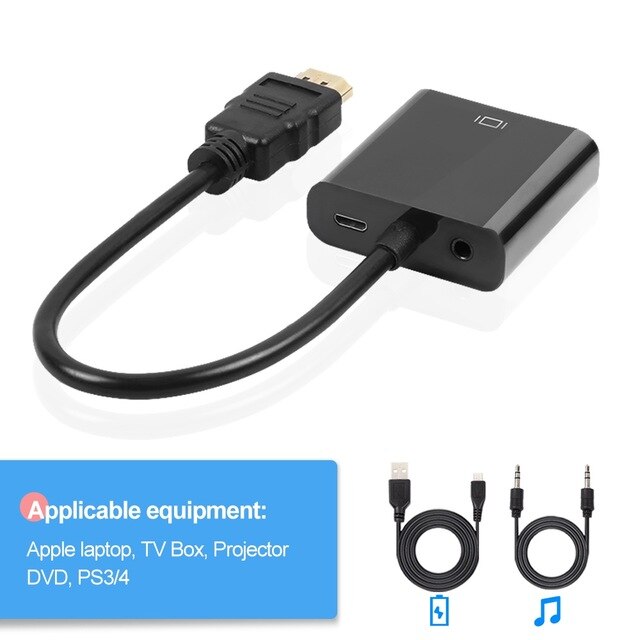 Cable adaptador HDMI compatible con VGA, convertidor de vídeo Digital a analógico para PS4, portátil y proyector, 1080P: SET 3
