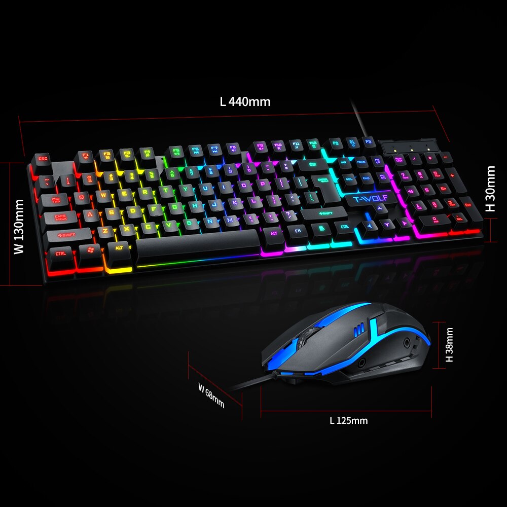 Gaming Keyboard And Mouse Wired Gaming Keyboard With RGB Rainbow Light Rubber Keycaps USB Keyboard Gamer Laptop Wired Ergonomics