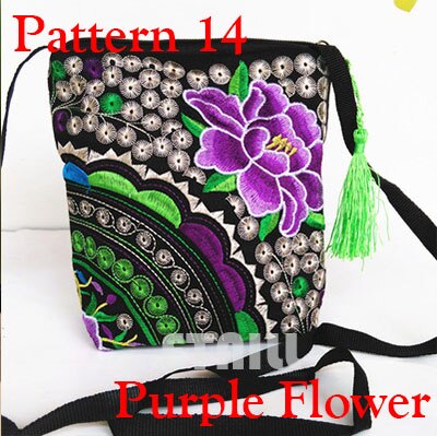 Chinese Nationale Etnische Stijl Messenger Bag Vintage Bloemen Geborduurde Leuke Canvas Crossbody Tas Meisjes Kleine Telefoon Tassen: Pattern 14 Purple
