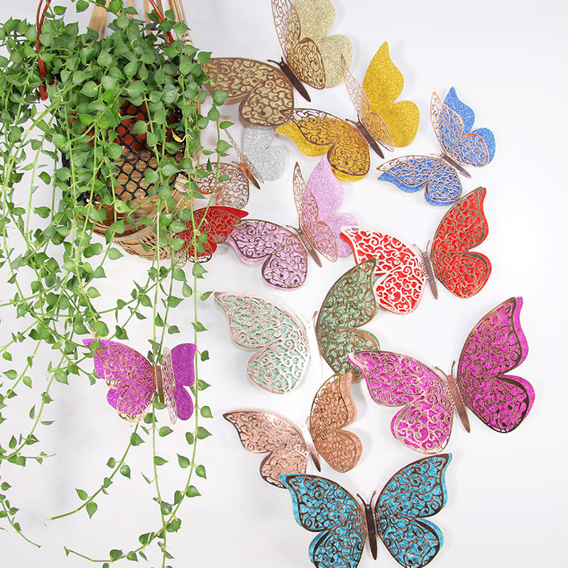 12Pcs 3D Vlinder Muurstickers Rose Gold/Goud/Zilver Home Decor Diy Art Muurstickers Bruiloft Decoratie vlinder Stickers