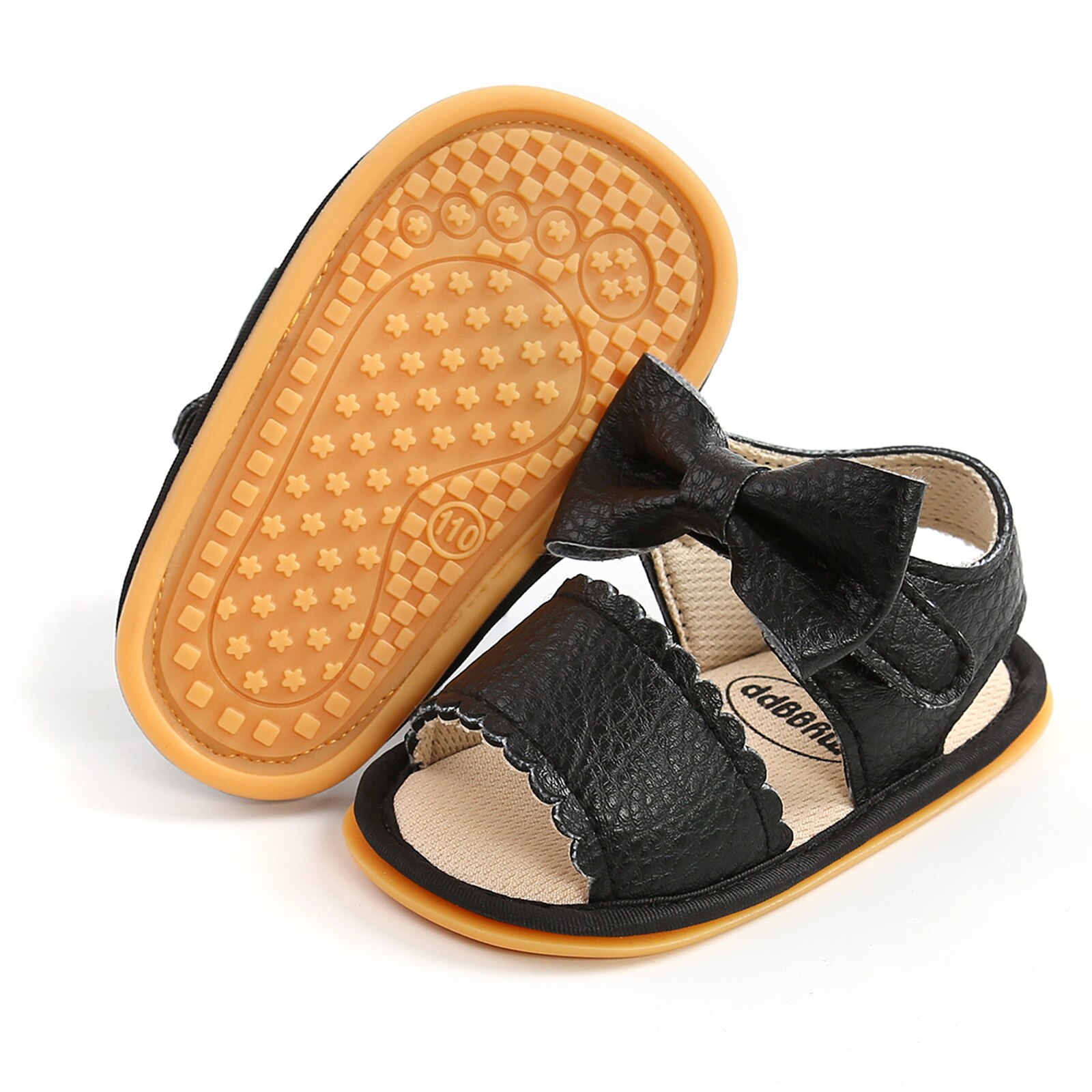 Baby Schoenen Zomer Baby Boy Meisje Slippers Kids Boog Sandalen Zachte Non-Slip Rubberen Zool Platte Wandelschoenen: Black / 6-9 Months