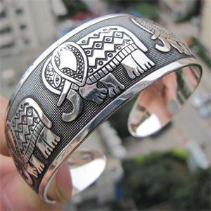 Jahrgang Tibetischen Elefant Geschnitzt Offene Armreif Manschette Breites Armbinde Schmuck