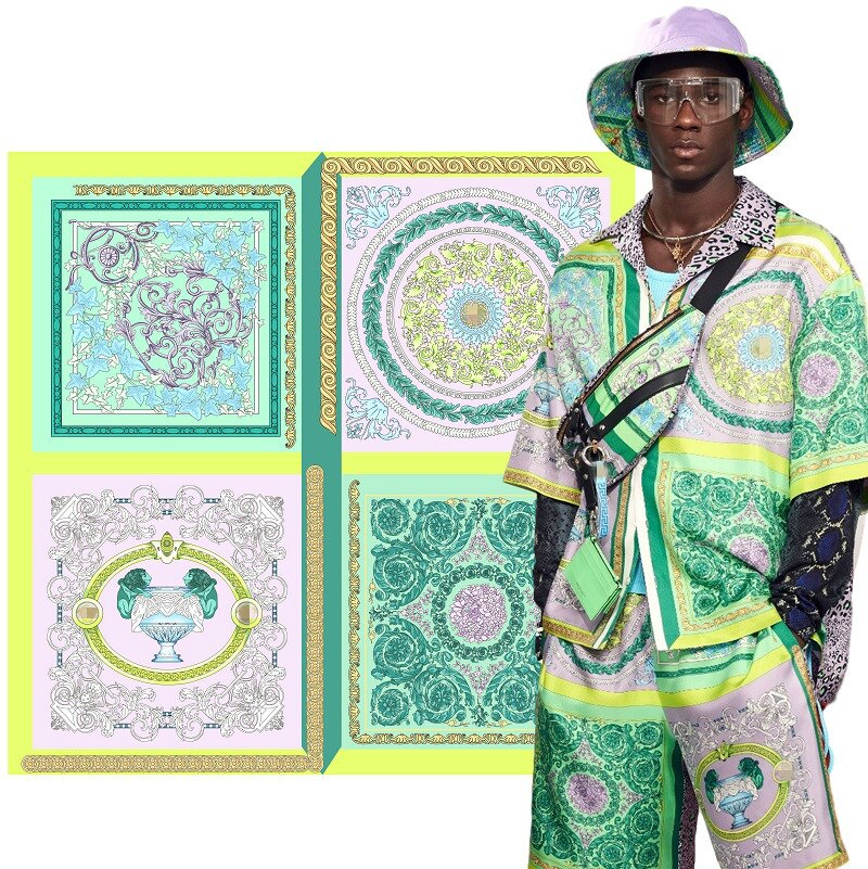 10 styles of the latest brand fabrics imitation silk digital printing hats scarves home sewing fabrics: 1 / Length 100cm