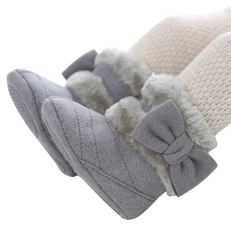 0-18M yenidoğan kış bebek ayakkabıları kar botları kızlar için ayakkabı yay-düğüm düğme peluş ayak bileği sıcak bebek ayakkabısı bebek çizmeleri kaymaz