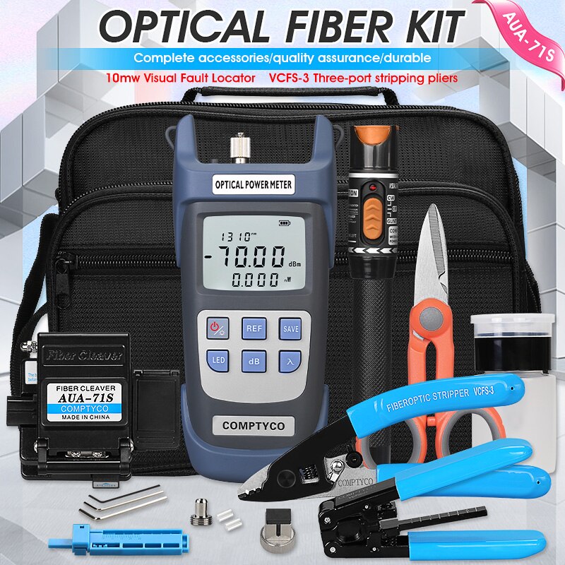 AUA-71S FTTH tool FTTH Fiber Optic Tool Kit with Fiber Optica Power Meter and 10mW Visual Fault Locator: -70 to 10dBm