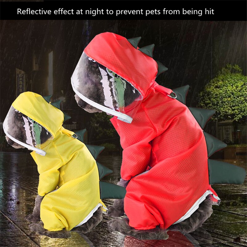 Pet Dog Raincoat Waterproof Reflective Dinosaur Cosplay Breathable Four Legs Small Dog Clothes Hooded Rain Coat Ropa Perro