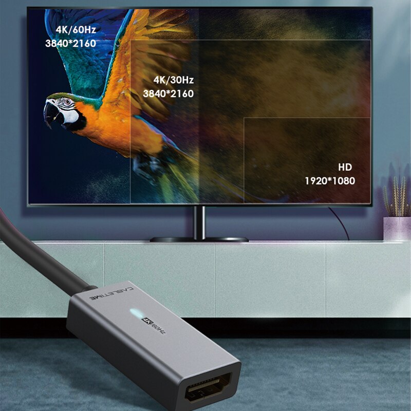 CABLETIME 4K 60HZ Mini Displayport do HDMI Adapter Synchronizacja danych Światło oddechowe Mini Dp Konwerter dla Macbook Lenovo Acer C315