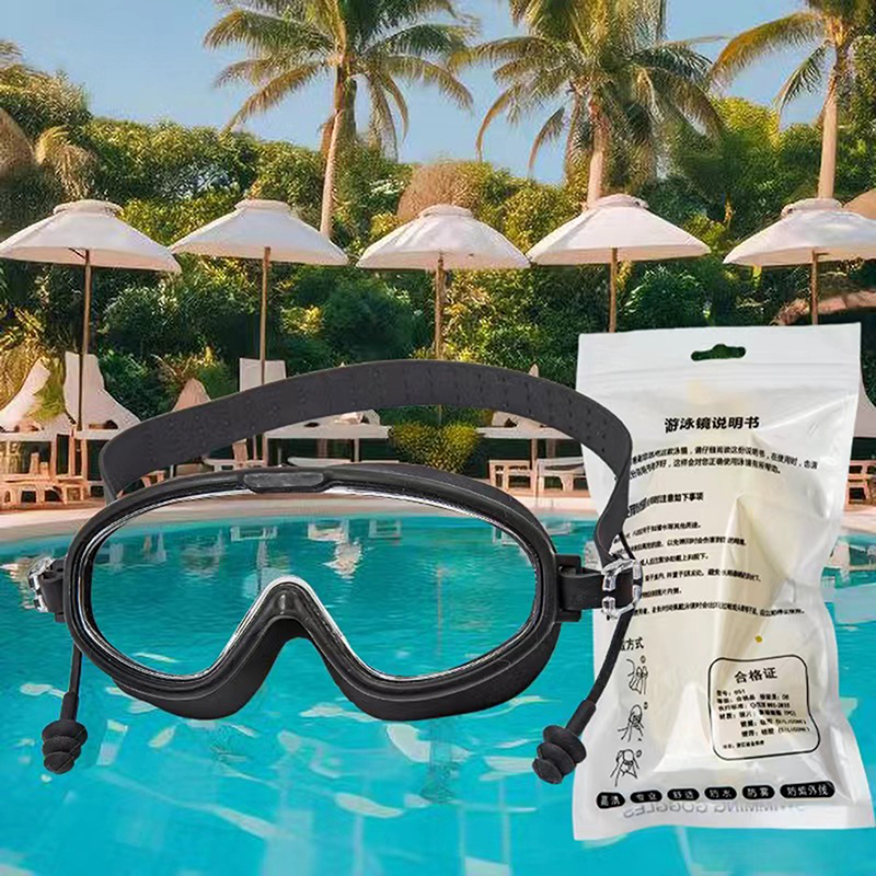 Swimming Goggles Silicone Swim Glasses Big Frame with Earplugs Men Women HD Anti-fog Eyewear Swimming Accessories: green