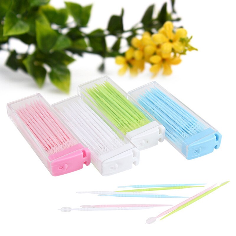 50pcs Double Head Dental Floss Interdental Toothpick Brush Brush Teeth Stick Dental Oral Care Toothpicks Floss Pick Health Care