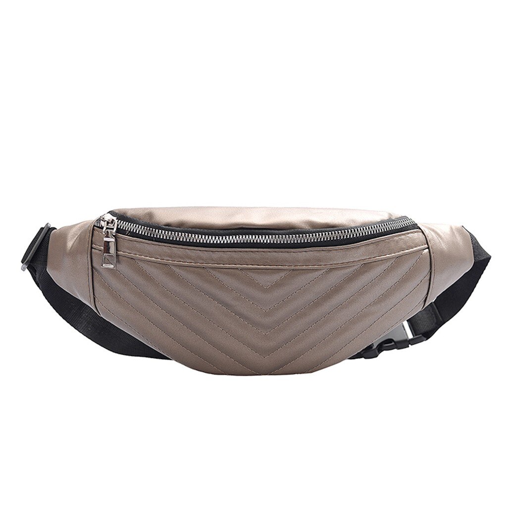 Funny Women PU Leather Zipper Waist Pouch Waterproof Sports Running Belt Bag Bum Waist Packs: Rose Gold