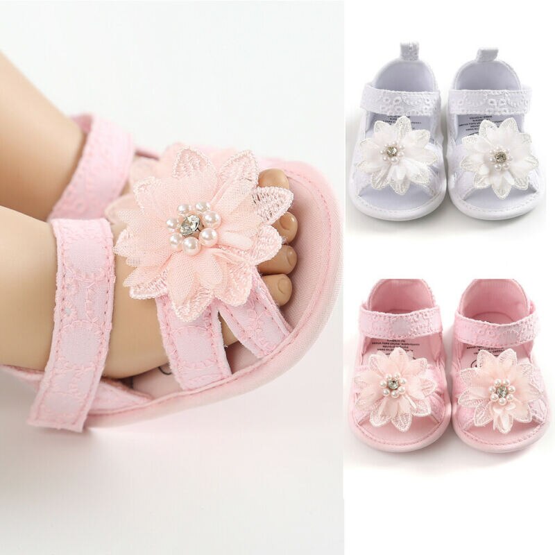 Zomer 0-18M Baby Baby Meisje Boog Sandalen Platte Hakken Peuter Kids Summer Party Wedding Spaans Schoenen Roze witte Prinses Schoenen