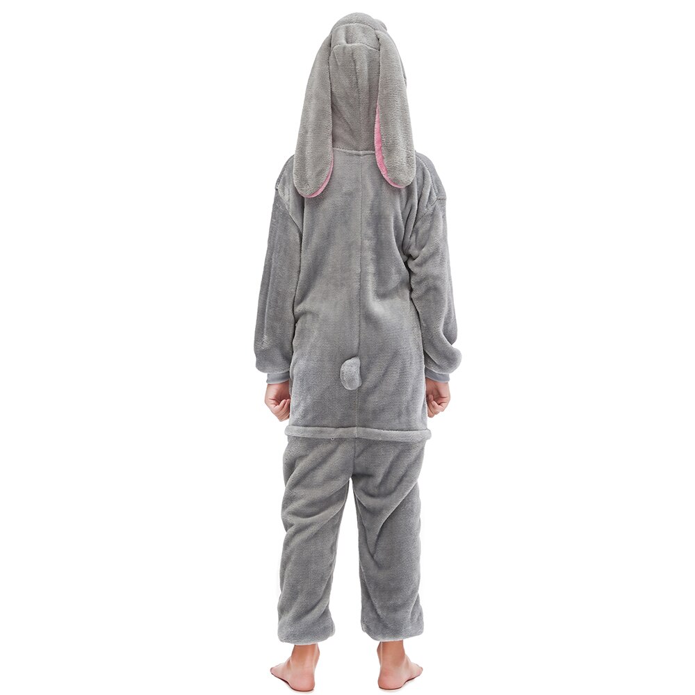 Bunny Onesie For Kids Animal Rabbit Pajama Kigurumis Gray Cute Flannel Warm Sleepwear Halloween Suit Winter Boy Girl Overall