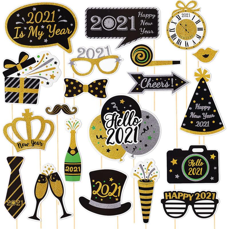 20pcs Year Photo Props Funny Festive Photo Booth Props Years Eve Party Supplies Happy Year Party Decorations