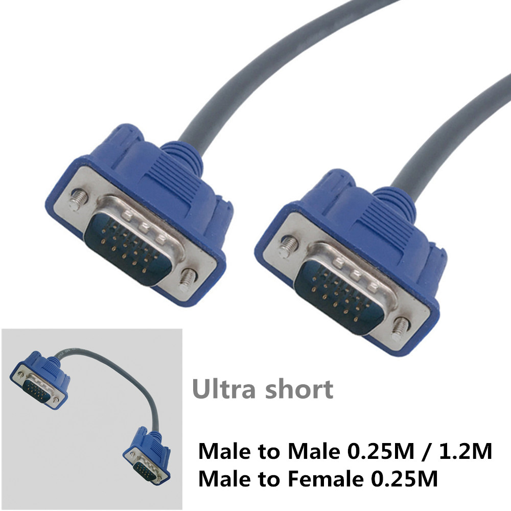 Korte Vga Kabel HD15Pin Vga D-Sub Video Kabel Snoer Male Naar Male M/M Man-vrouw rgb Kabel Voor Monitor Pc 0.25M 1.2M