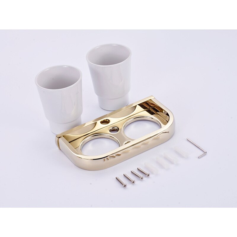 Porte-tasses Double en laiton, support mural, moderne, étagère dorée de luxe, porte-gobelet, porte brosse à dents