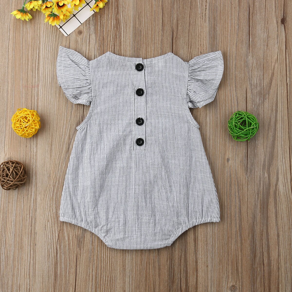 Newborn Infant Kids Baby Girl Boy Romper Petal Sleeveless Striped Cotton Jumpsuit Playsuit Summer Clothes 0-18M