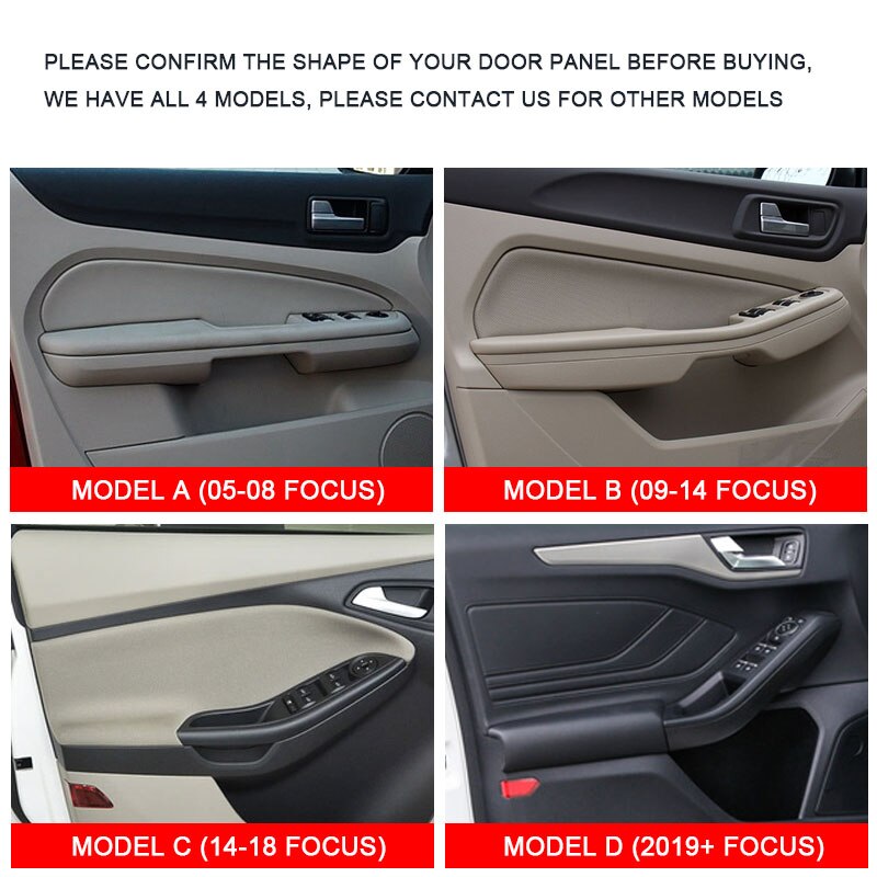 Manija de puerta Interior de coche, apoyabrazos/Panel de puertas, cubierta de cuero de microfibra, decoración, para Ford Focus 2005, 2006, 2007, , 4 Uds.