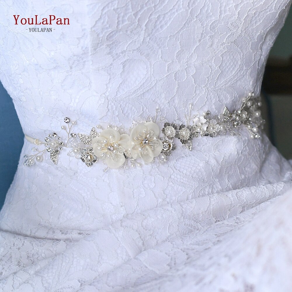 TOPQUEEN SH275 Rhinestone Belt Western Belts Women Decorative Dress Belts Silver Alloy Leaf Bridal Belts Belts