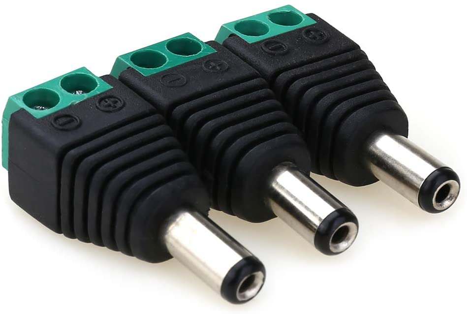 2.1x5.5MM 12V Male DC Power Jack Plug Adapter Connector for CCTV Camera Cable Wire Ends Plug Barrel Green-3PCS