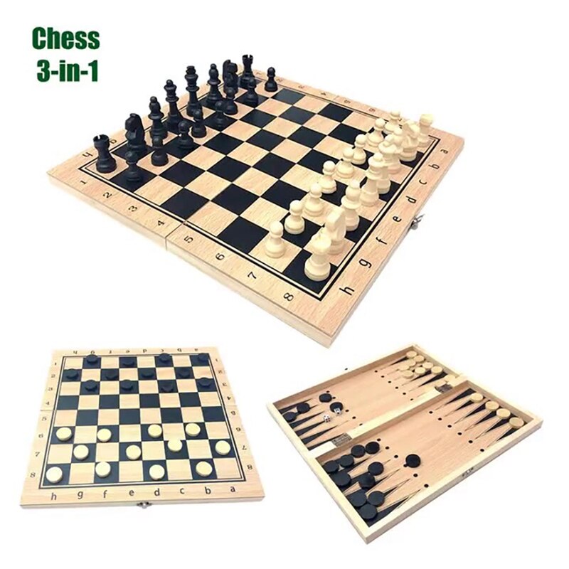 -3 In1 Wooden Chess and Checkers Set Board Games for Kids and Adults for Travel Portable Folding Chess Game Sets