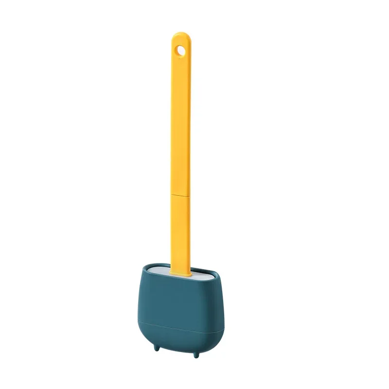 Household Simple Toilet Brush Set Wall Mounted Silicone Blind Spot Toilet Brush Daily Necessities Long Handle Cleaning Brush: Blue