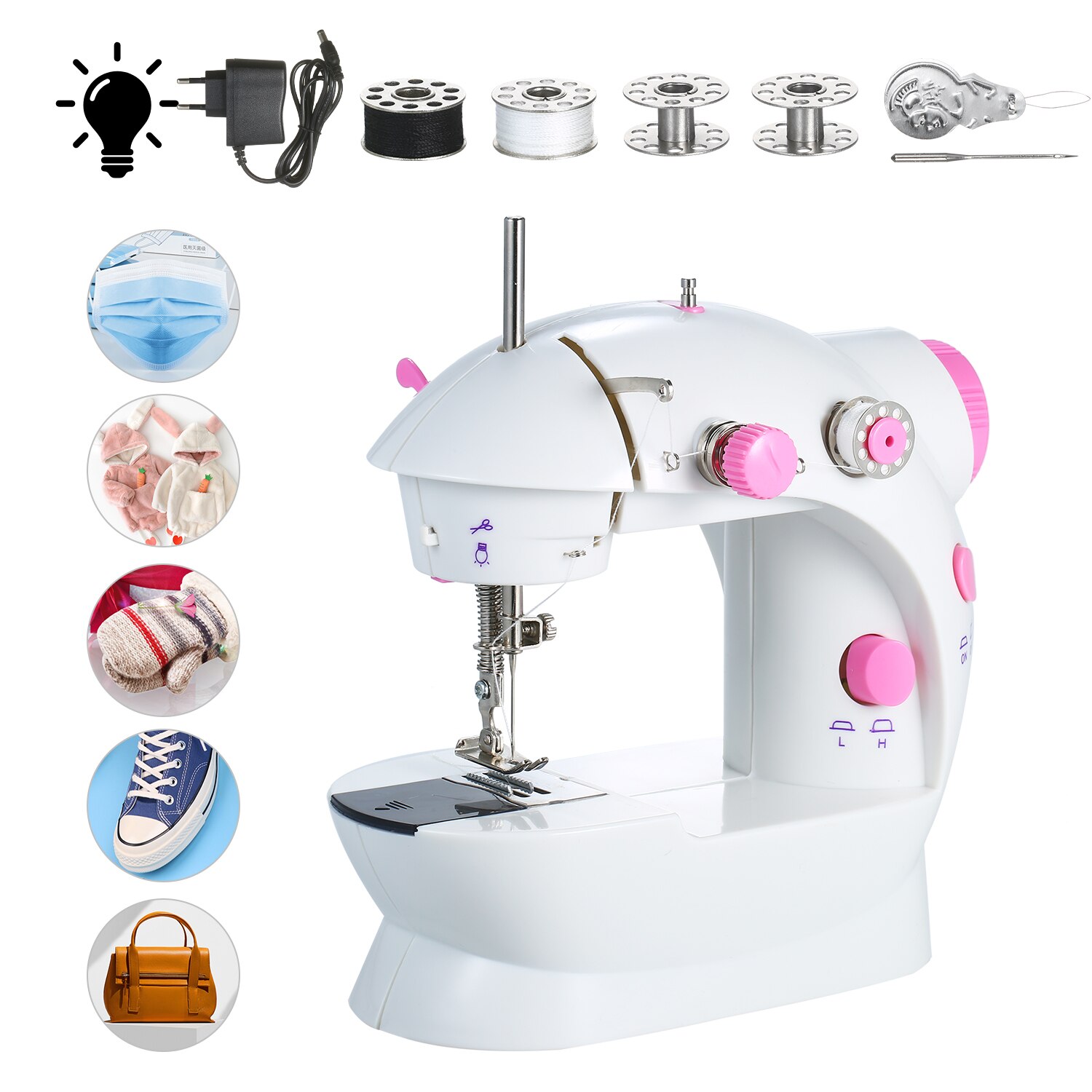 Sewing Machine Portable Electric Mini Sewing Machine Household Multifunctional Clothes Fabrics Electric Sewing Machine: EU PLUG