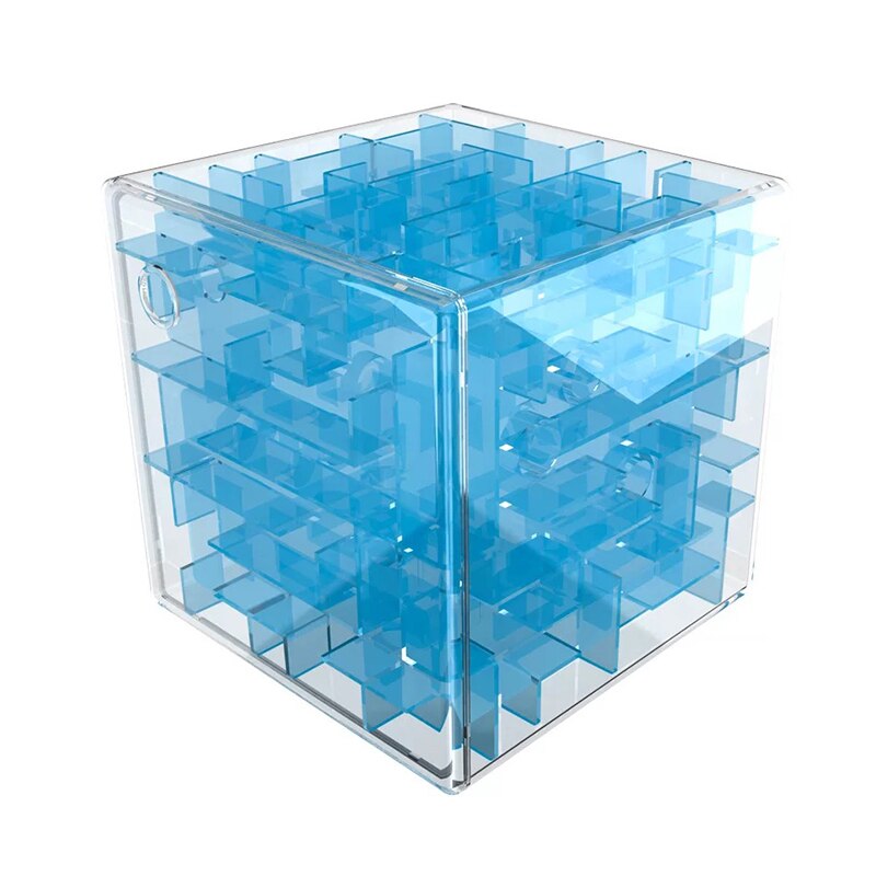 10cm Patience Games 3D Cube Puzzle Maze Toy Hand Game Case Box Fun Brain Game Challenge Toys Balance Educational Fidget toys: Transparent blue10cm