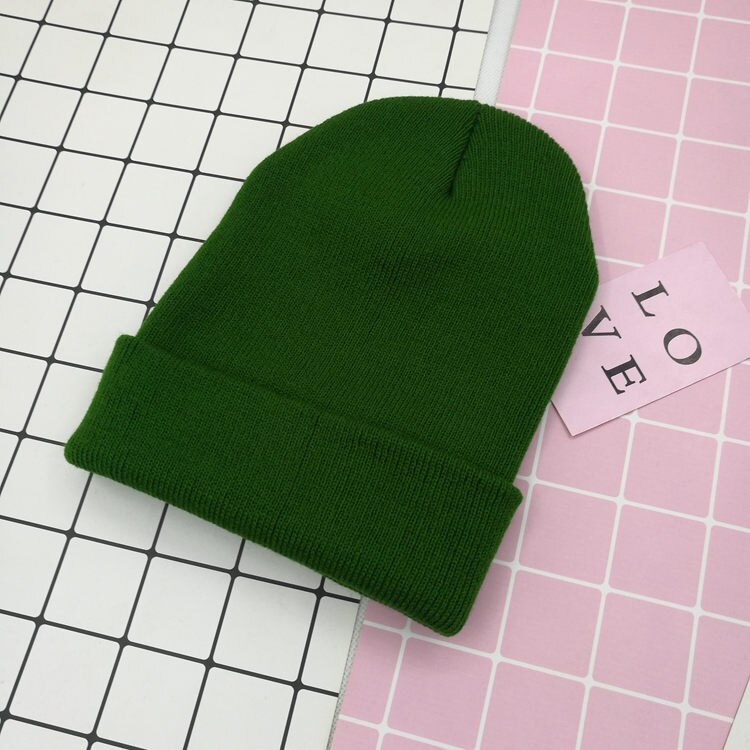 Grønne hatte til mænd / kvinder beanies strikket solid sød hat efterår kvindelige beanie caps varmere motorhjelm damer afslappet cap: Te grøn