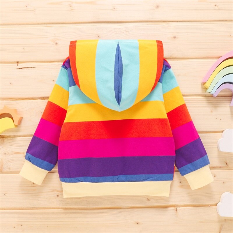 Herfst Lente Kinderen Hoodies Kinderen Meisje Jongen Regenboog Streep Hooded Lange Mouw Sweatshirt
