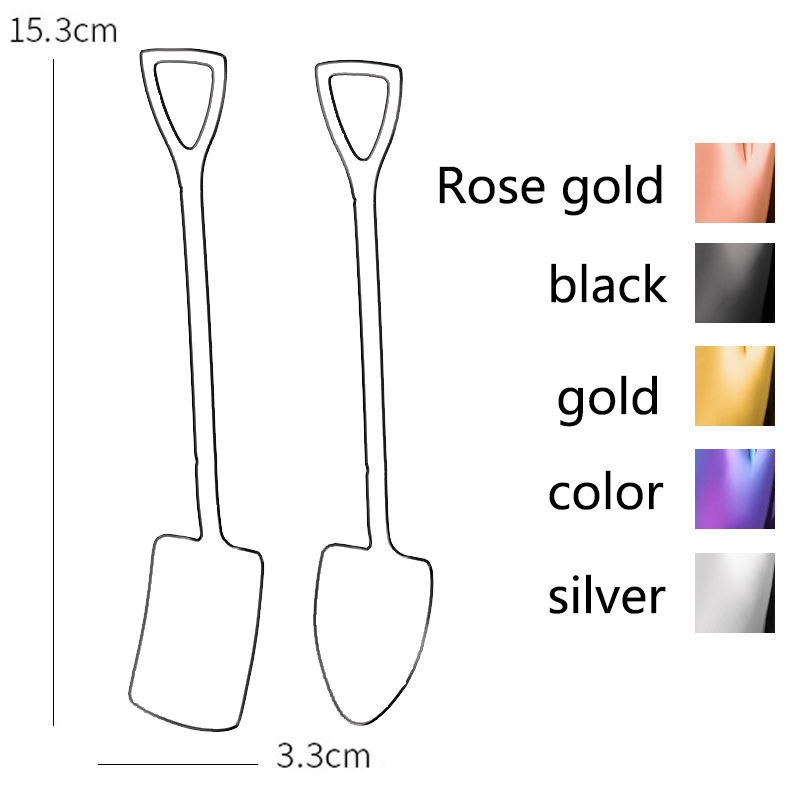 2PCS Coffee Spoon Cutlery Set Stainless Steel Retro Iron Shovel Ice Cream Spoon Scoop Spoon tea-spoon Tableware: 2PCS / gold