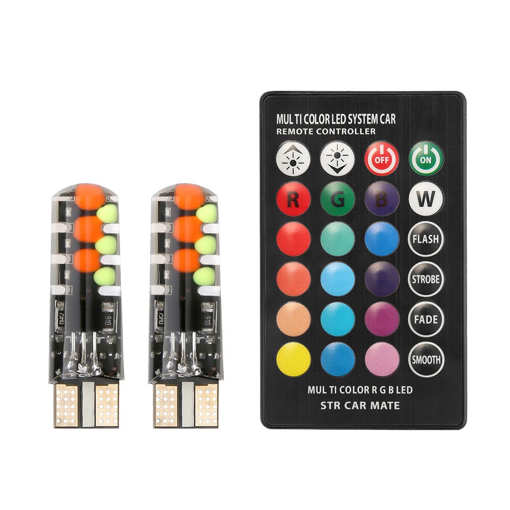 Led W5W T10 RGB Luz de liquidación Universal coche RGB COB 12SMDs colorido Multi Modo bombillas para coche con control remoto