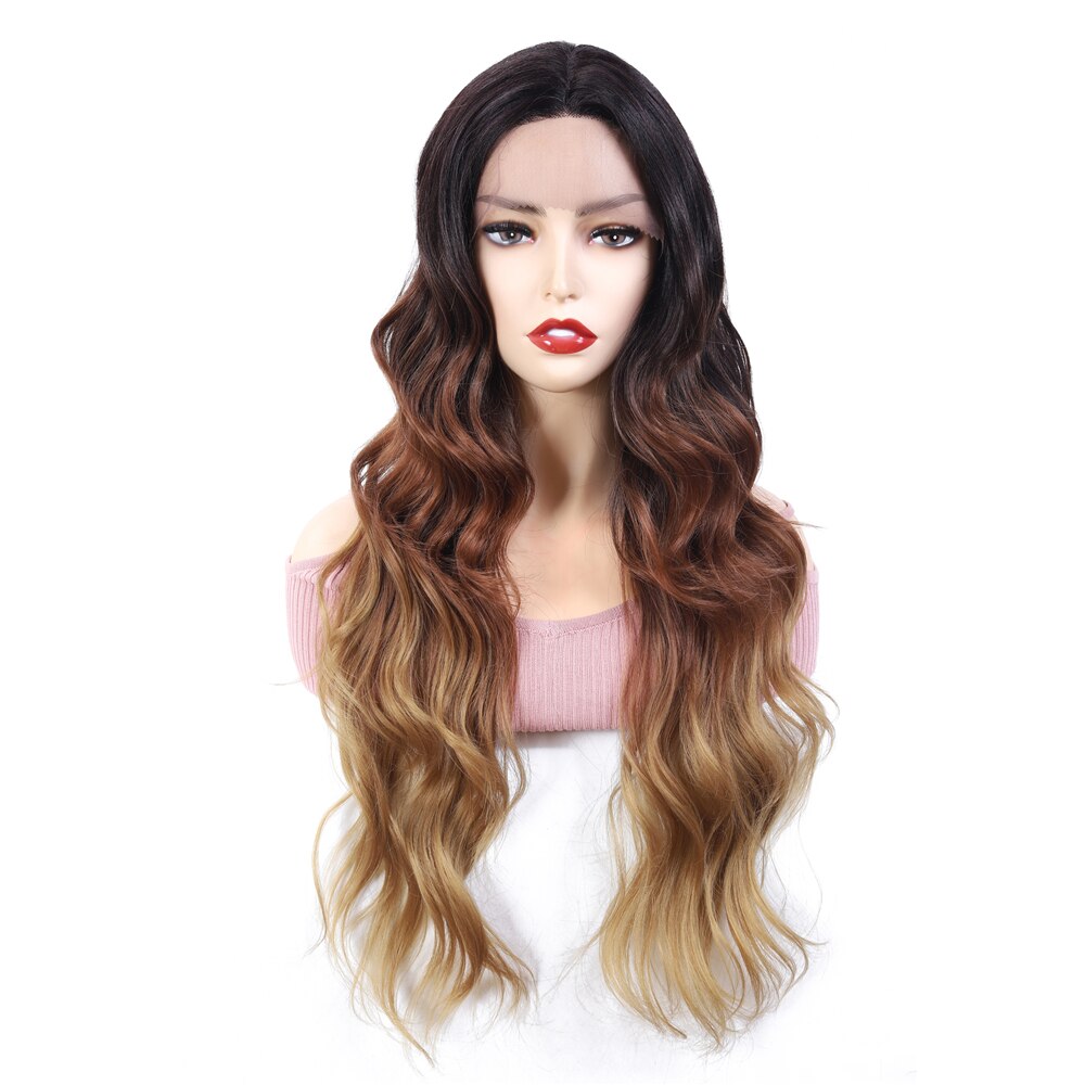 SOKU Ombre Wine Red Color Lace Front Wig 23 Inch Long Wavy Hair Synthetic Wigs With Natural Hairline For Women Trendy Hairstyle: 3T4-30-27